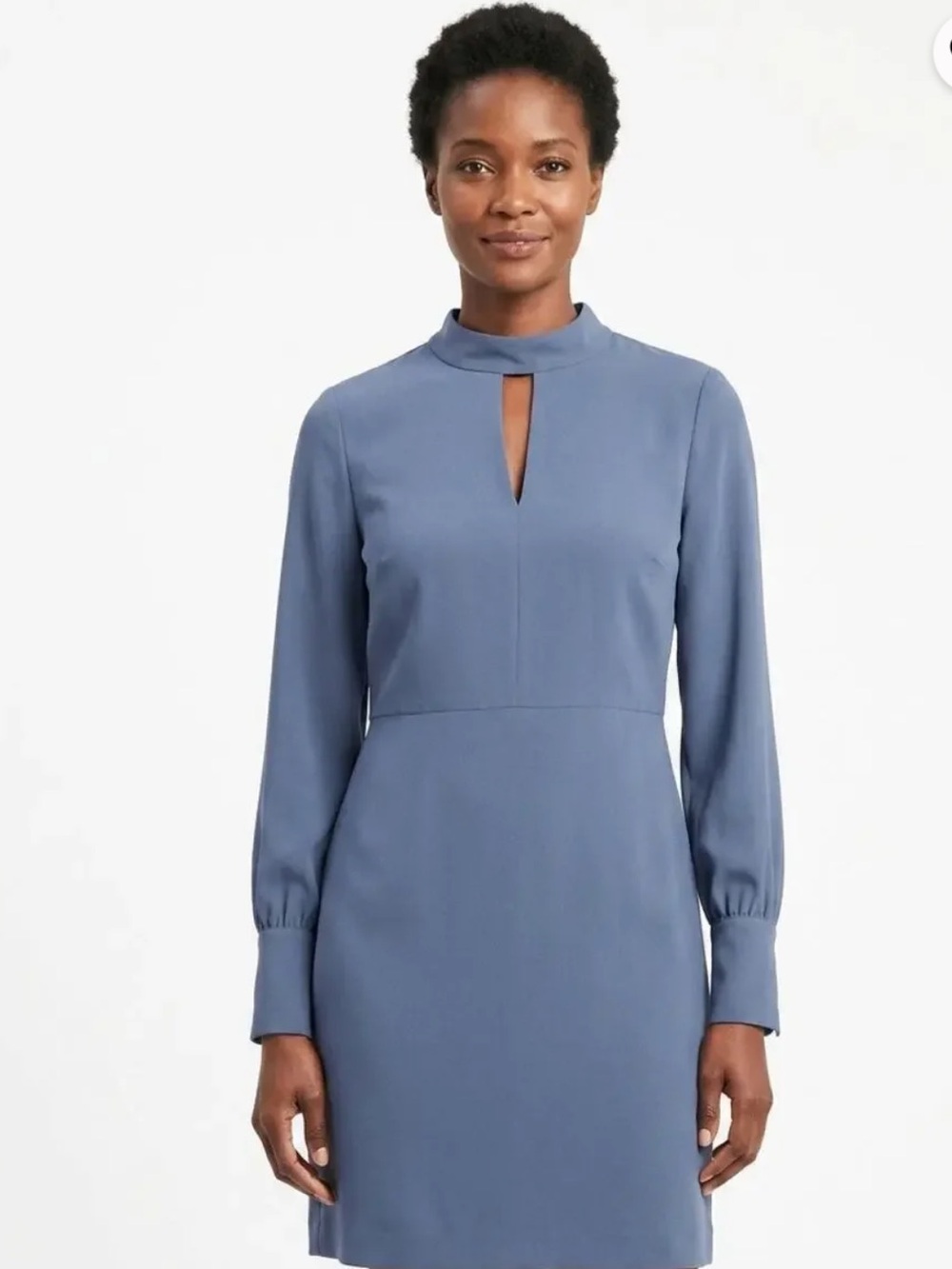 Banana Republic Slate Blue Mock-Neck Long-Sleeve Dress